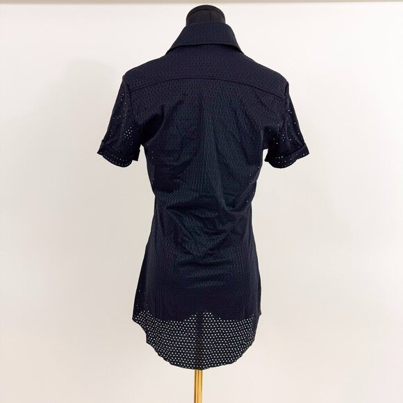 JEAN PAUL GAULTIER JPG BLACK BUTTON UP COLLARED SHIRT WITH RUFFLES - Picture 6 of 9